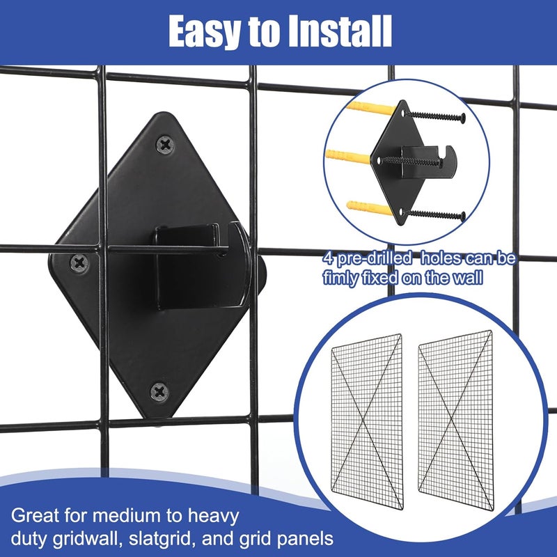 Kokone Gridwall Mount Brackets 32 Pcs Grid Wall Mount Bracket with Screws for Gridwalls, Slatgrids, Grid Panels Black Metal Grid Wall Panels Bracket Garage,Home - Image 5
